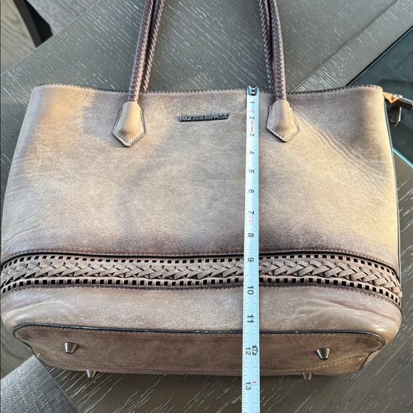 Montana West Pewter Brown Faux Leather Concealed Carry Bag Tote Braided Details - Picture 6 of 15